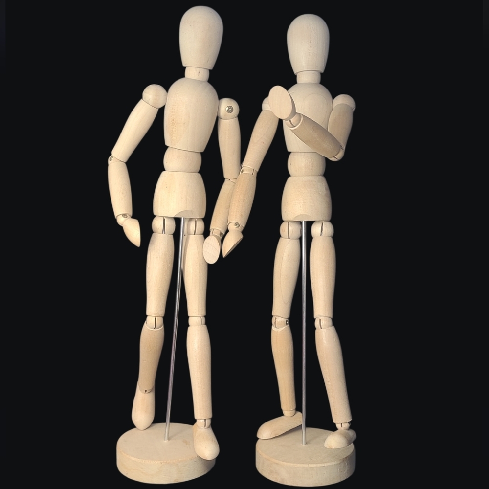 Lot Of 2 Wooden Articulated/Poseable Artist Mannequin Model Figures For Drawing